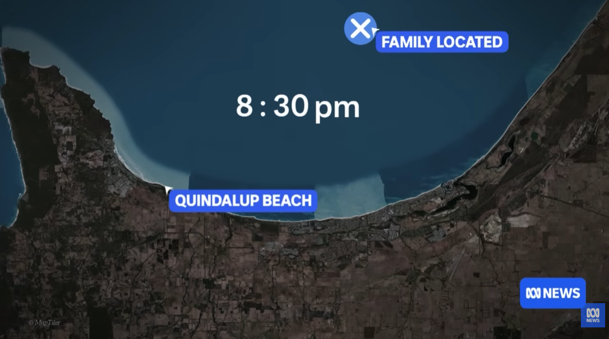 A visual depicting how far the Austin family had drifted. | Source: YouTube/ABC News (Australia)