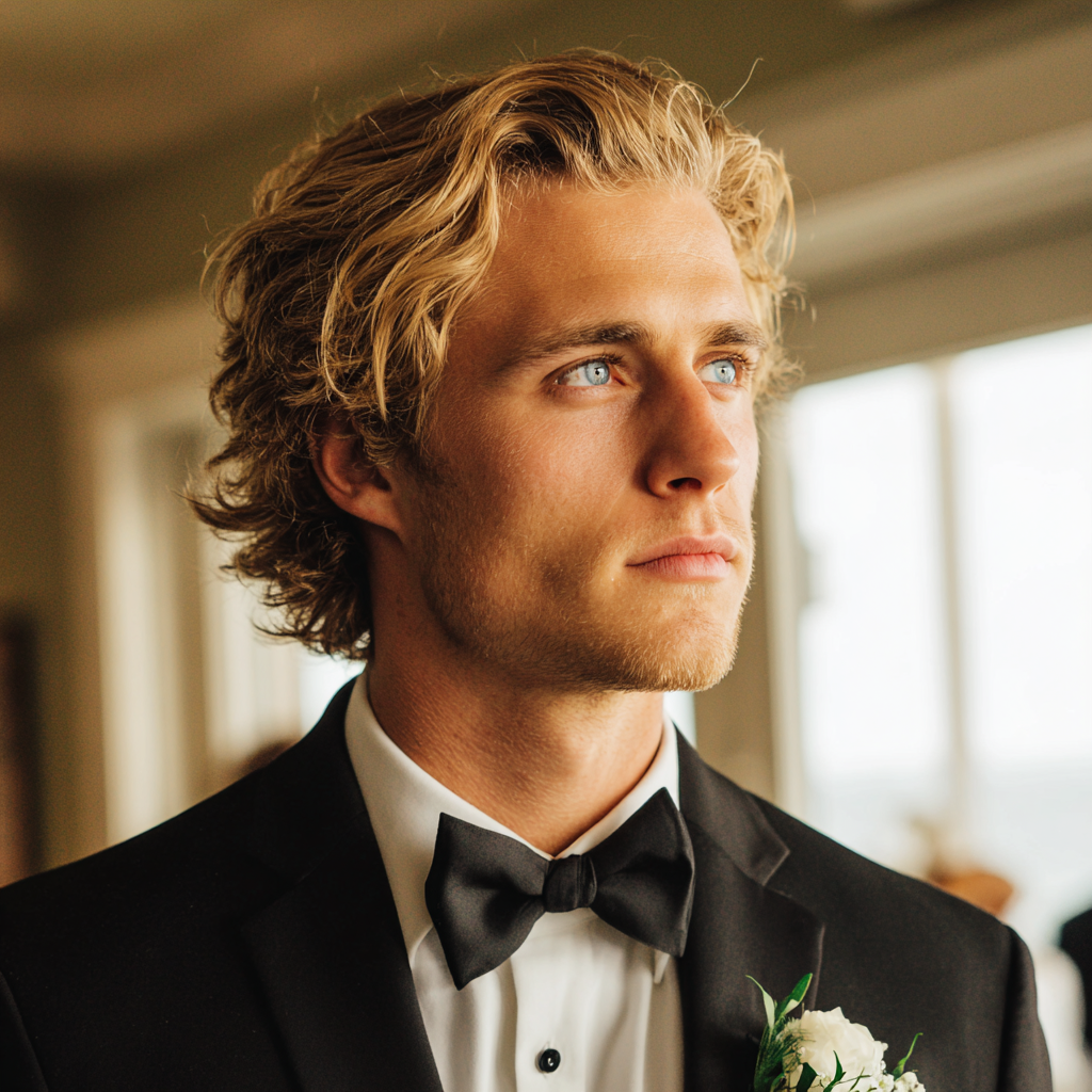 A groom wearing a black tux | Source: Midjourney