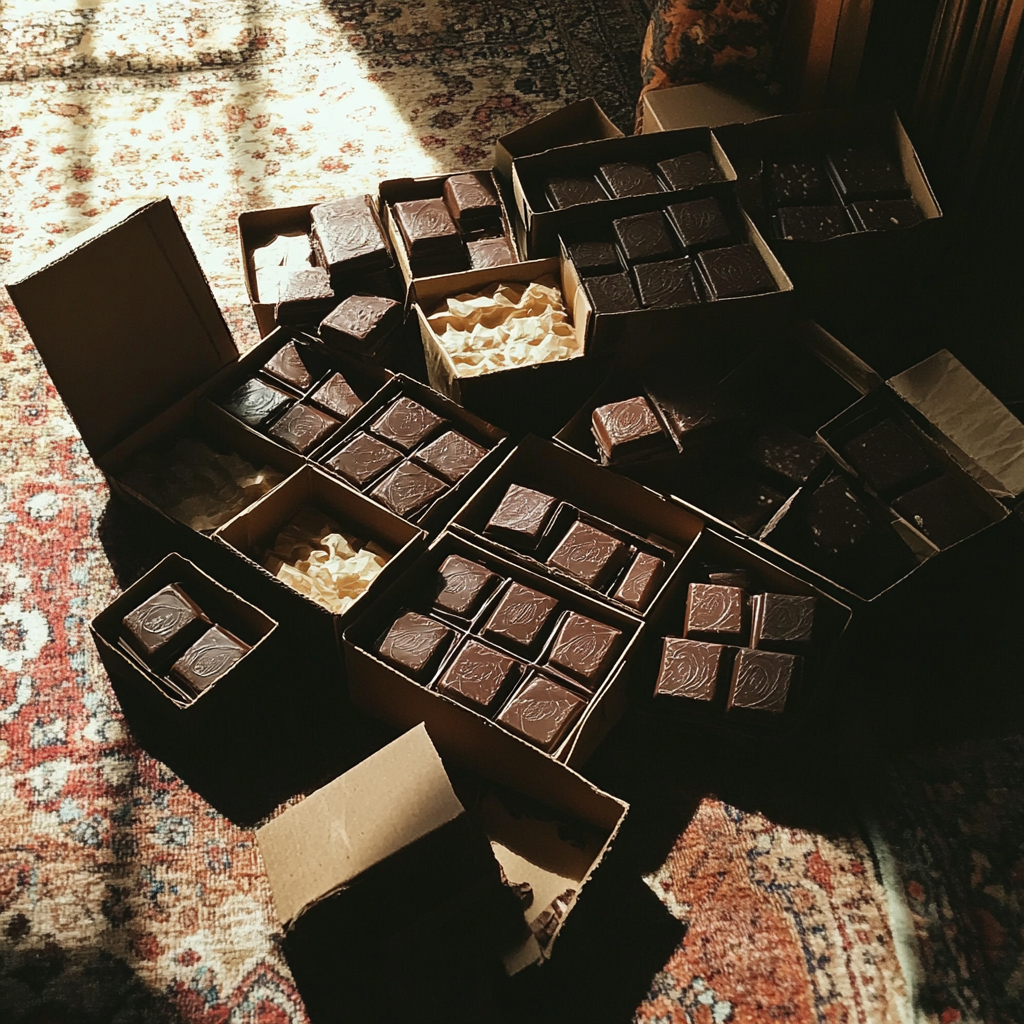 Boxes of chocolate on a carpet | Source: Midjourney