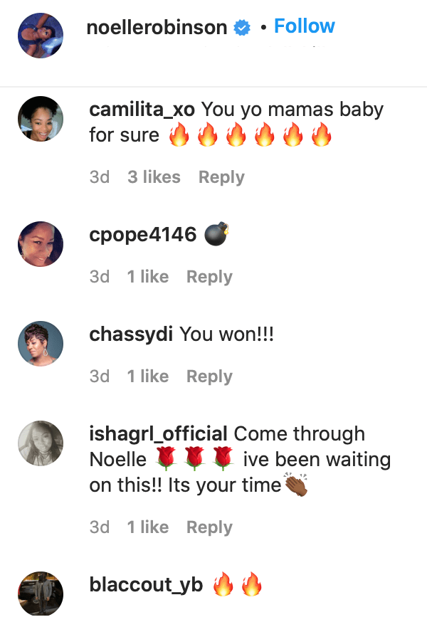 Fans' reactions to Noelle Robinson's post. | Source: Instagram/noellerobinson