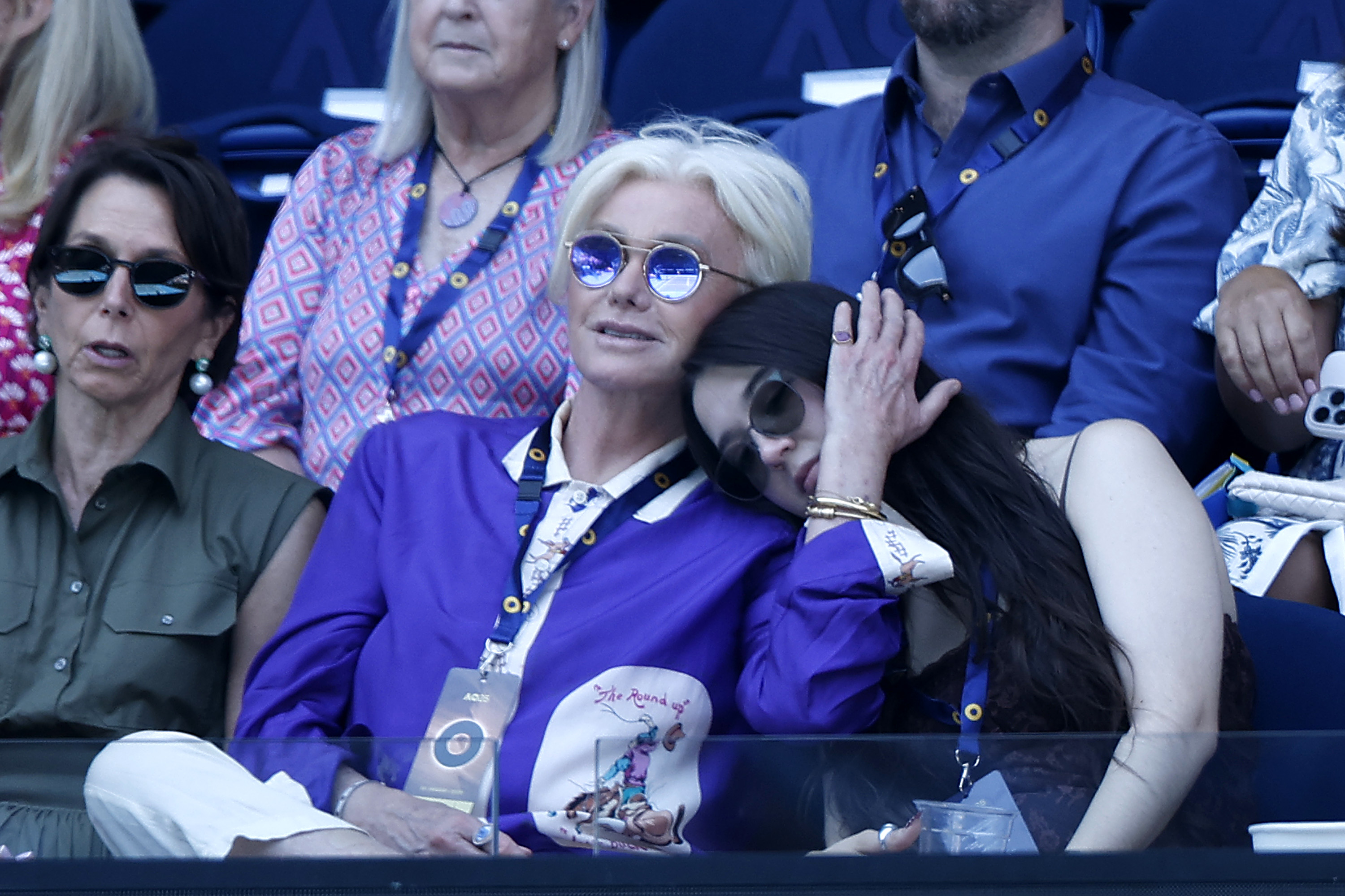 Ava Eliot Jackman rests her head on her mother Deborra-Lee Furness’ shoulder as they attend day three of the 2025 Australian Open at Melbourne Park on January 14, 2025, in Melbourne, Australia | Source: Getty Images