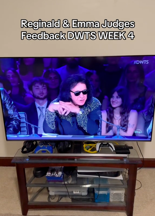 Gene Simmons providing feedback to Reginald VelJohnson and Emma Slater during "DWTS," posted on October 9, 2024 | Source: TikTok/dwts50