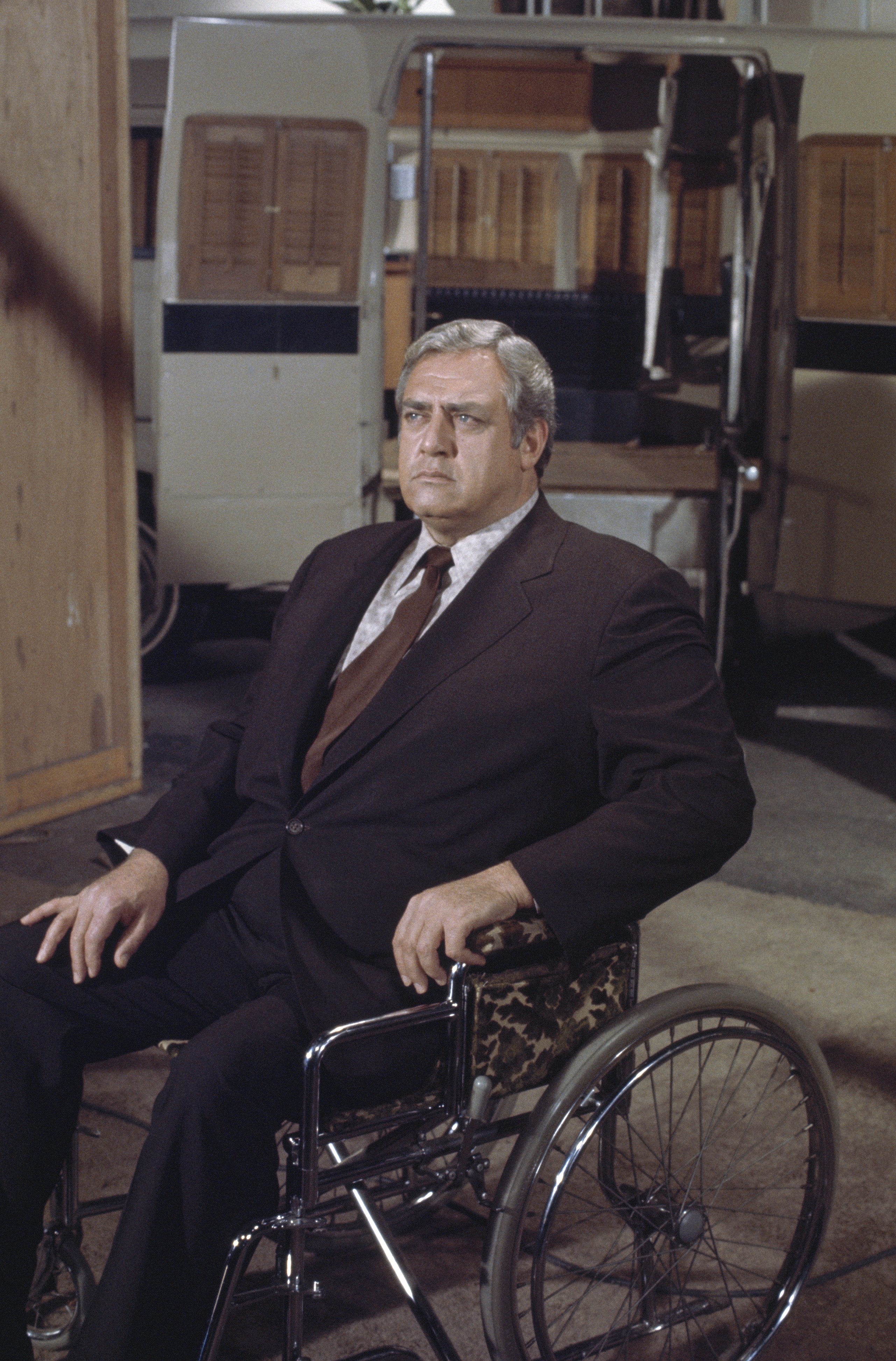 Raymond Burr pictured in a wheelchair as Robert T. Ironside on the television show, "Ironside." Getty Images