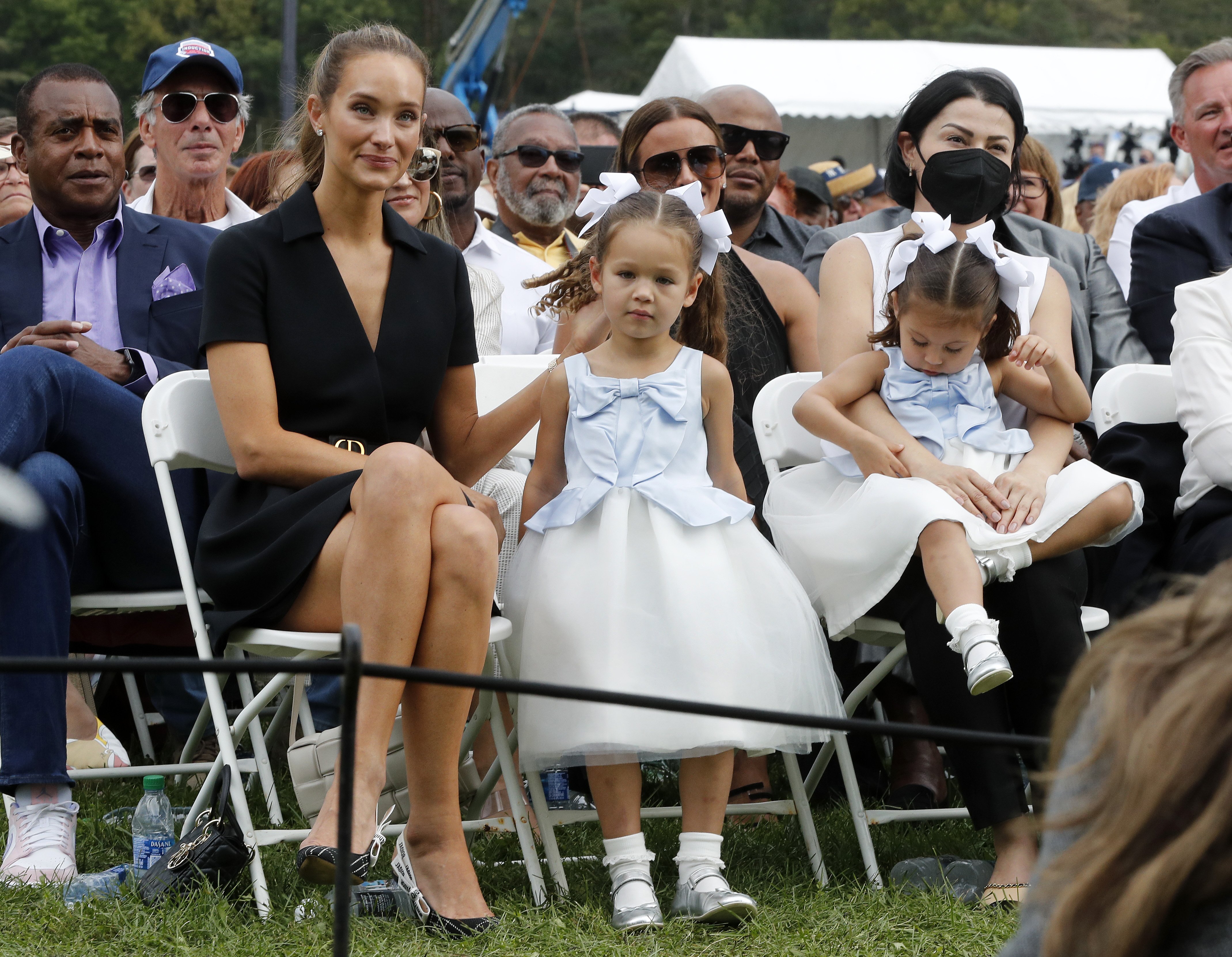 Hannah Jeter, wife of inductee Derek Jeter, attends the Baseball Hall of Fame induction ceremony with their children, Bella and Story, at Clark Sports Center on September 8, 2021, in Cooperstown, New York. | Source: Getty Images