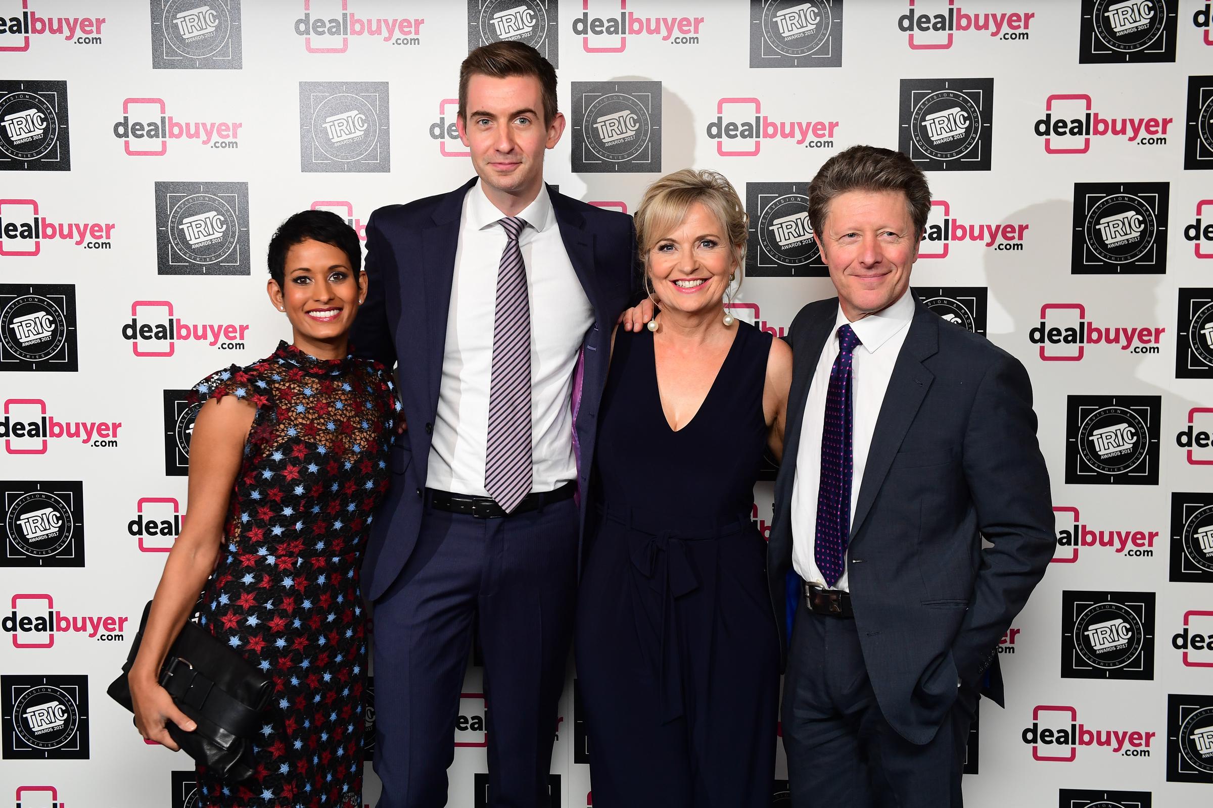 Naga Munchetty, Ben Thompson, Carol Kirkwood, and Charlie Stayt during the 2017 Television and Radio Industries Club Awards on 14 March in London, England. | Source: Getty Images