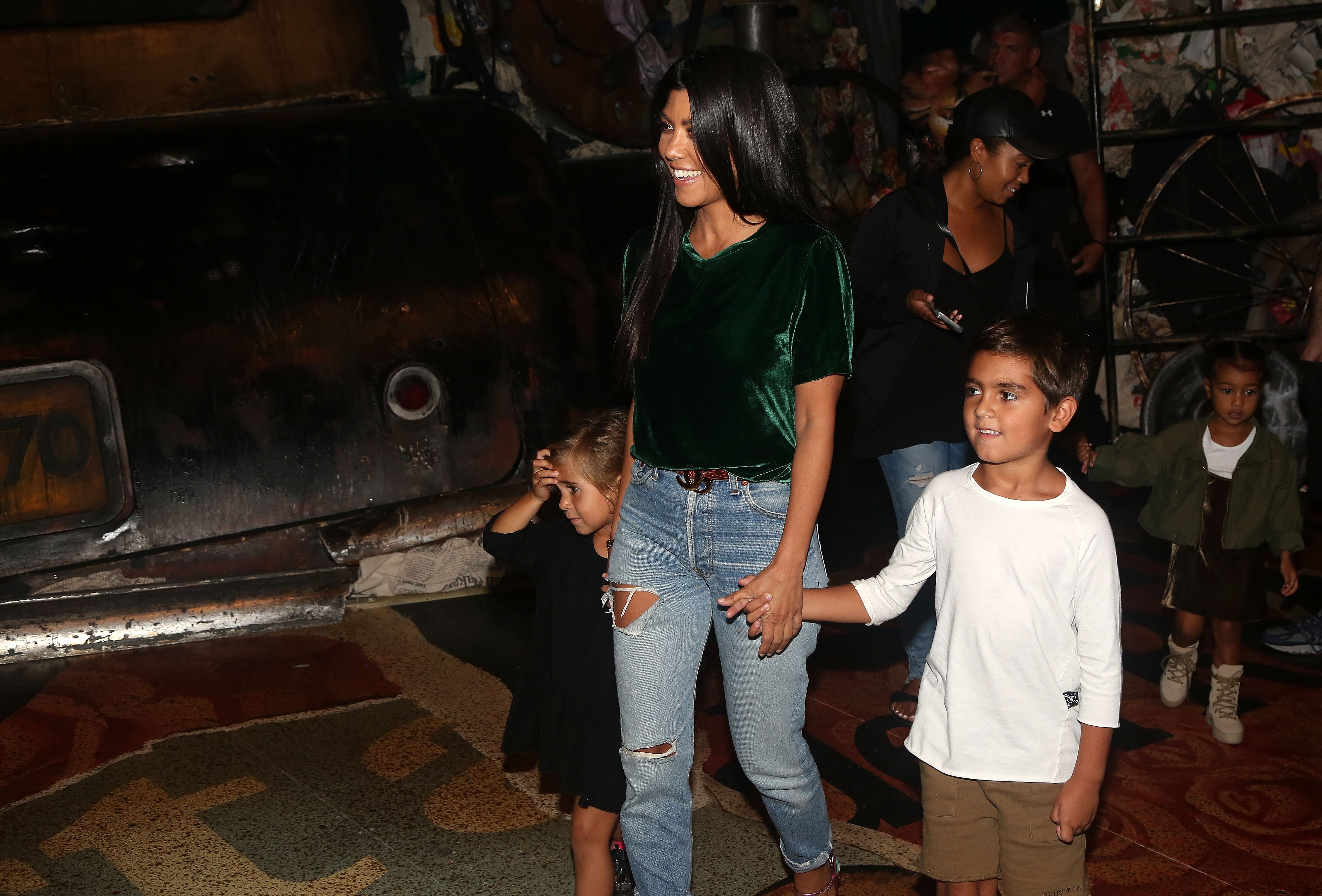 Kourtney Kardashian, Mason Disick, Penelope Disick and North West backstage at "Cats" on Broadway at The Neil Simon Theatre on September 11, 2016, in New York City. | Source: Getty Images.