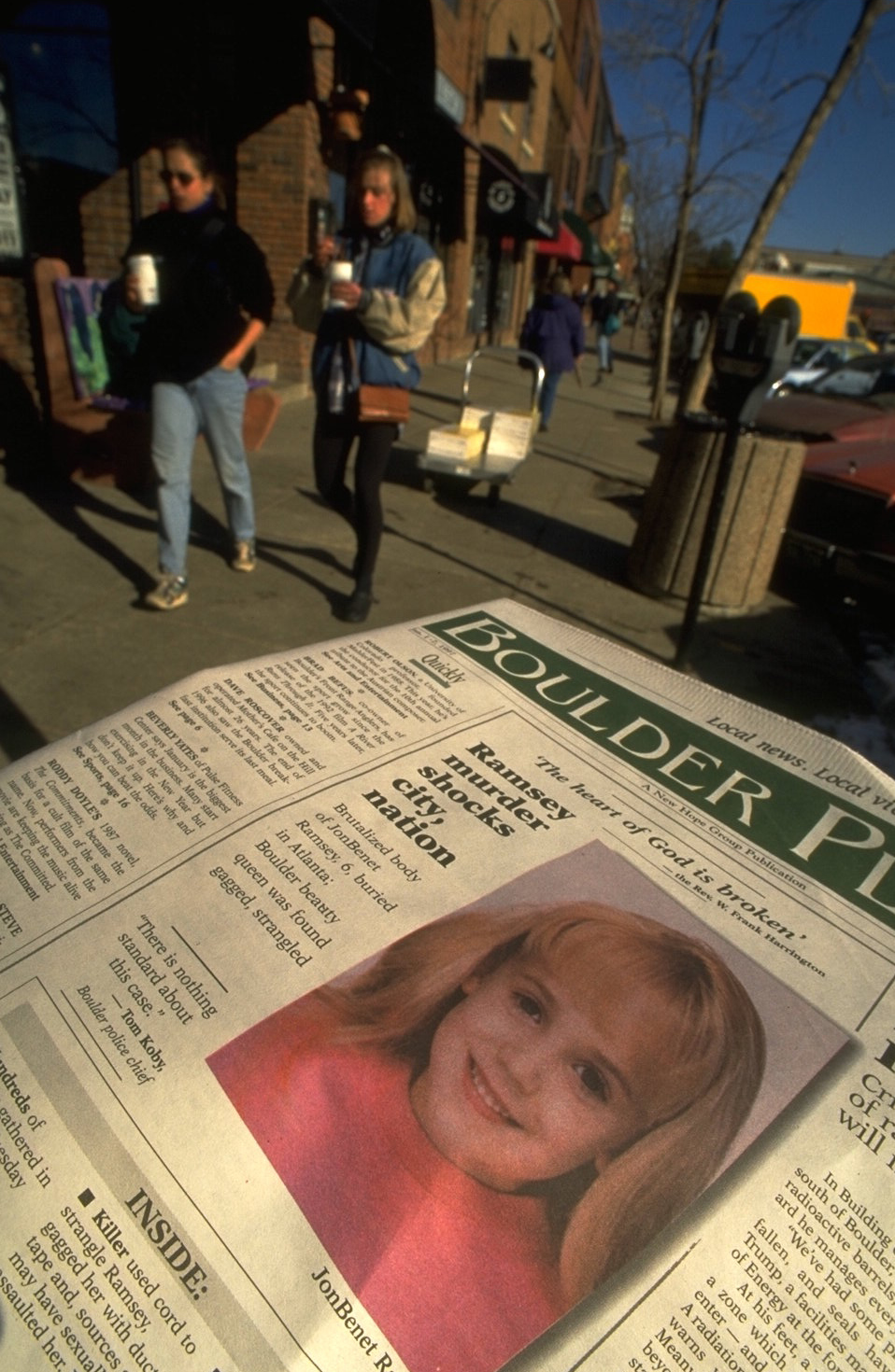 A newspaper headline about the murder pictured on January 7, 1997, in Boulder, Colorado. | Source: Getty Images