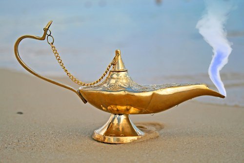 A genie lamp on the shore. | Source: Shutterstock.