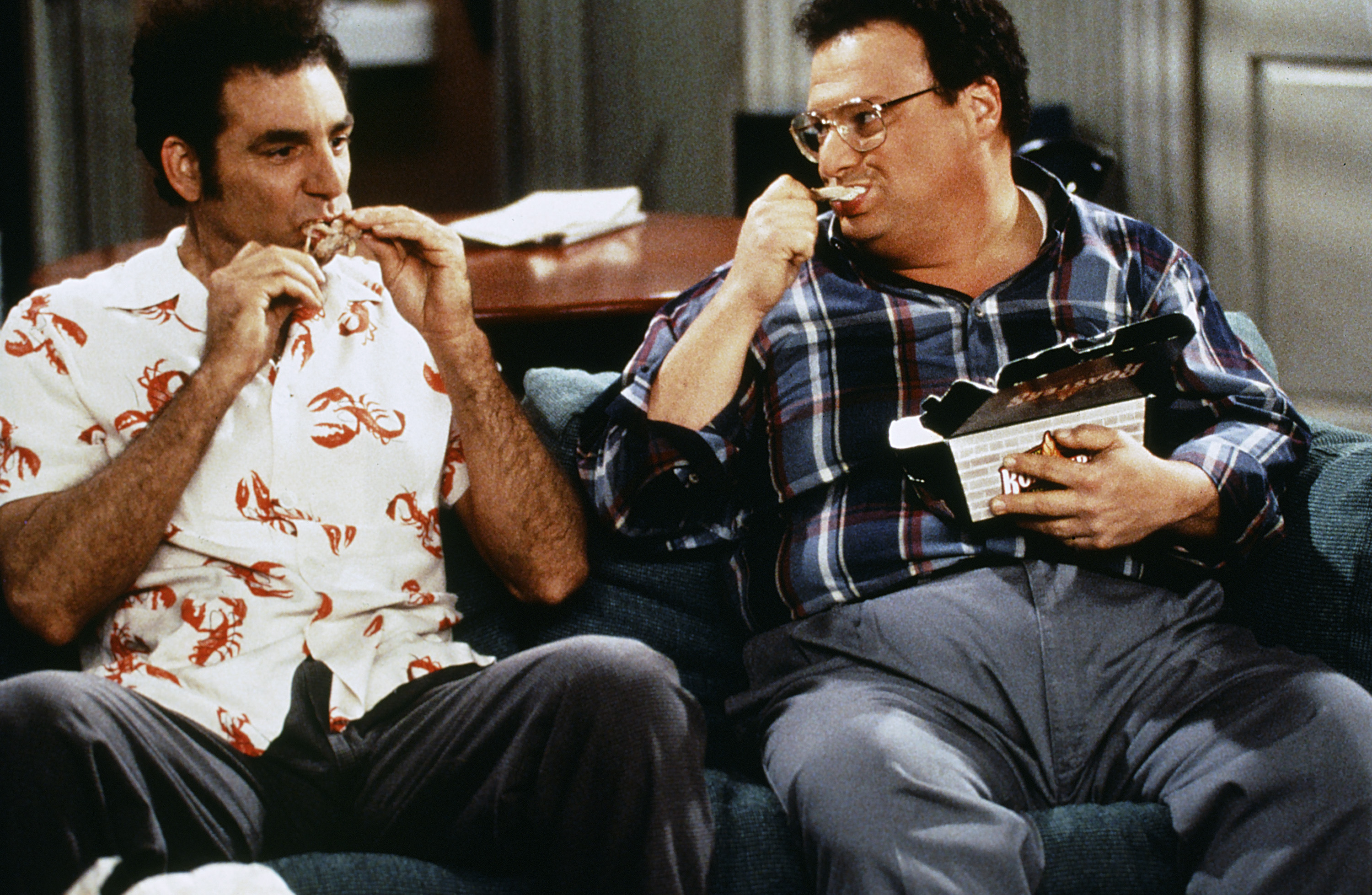 Michael Richards as Cosmo Kramer and Wayne Knight as Newman in "Seinfeld" | Source: Getty Images