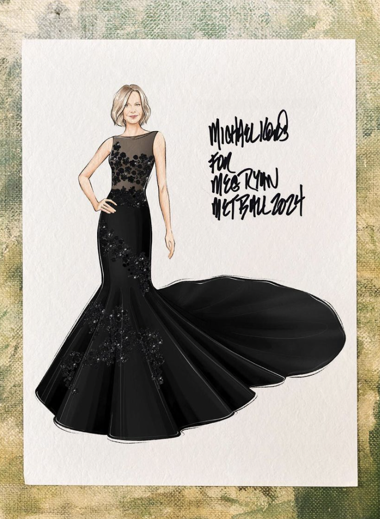 A sketch of Meg Ryan's Met Gala dress as seen in a May 7 Instagram post | Source: Instagram.com/michaelkors/