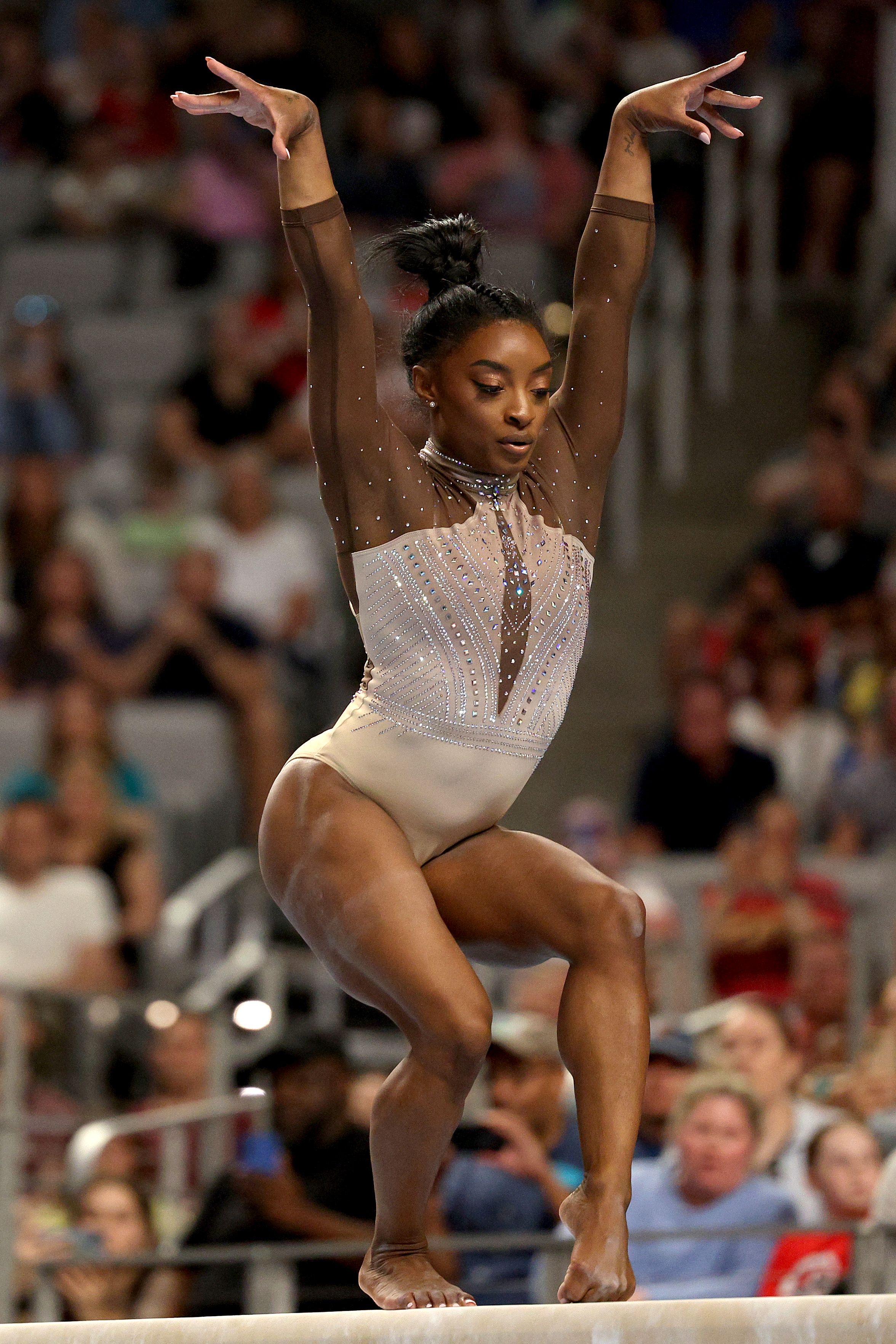 Simone Biles competes on the balance beam during the Xfinity US Gymnastics Championships on June 2, 2024, in Fort Worth, Texas | Source: Getty Images