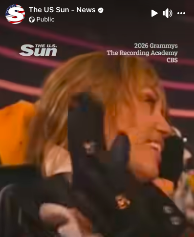 Miley Cyrus seen whispering to her fiancé Maxx Morando, who is out of view, posted on February 2, 2026. | Source: Facebook/The US Sun - News