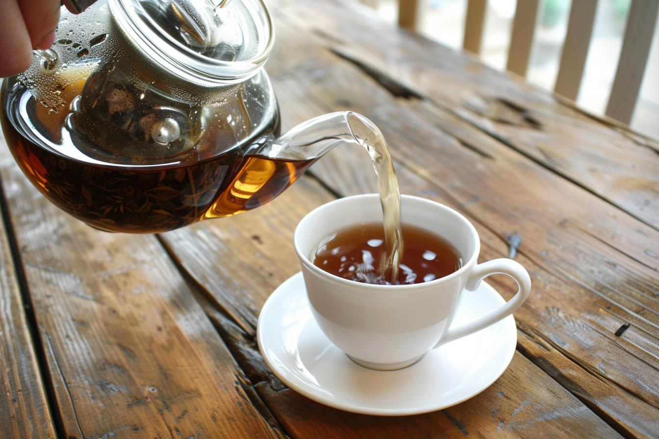 A person pouring tea into a cup | Source: Midjourney