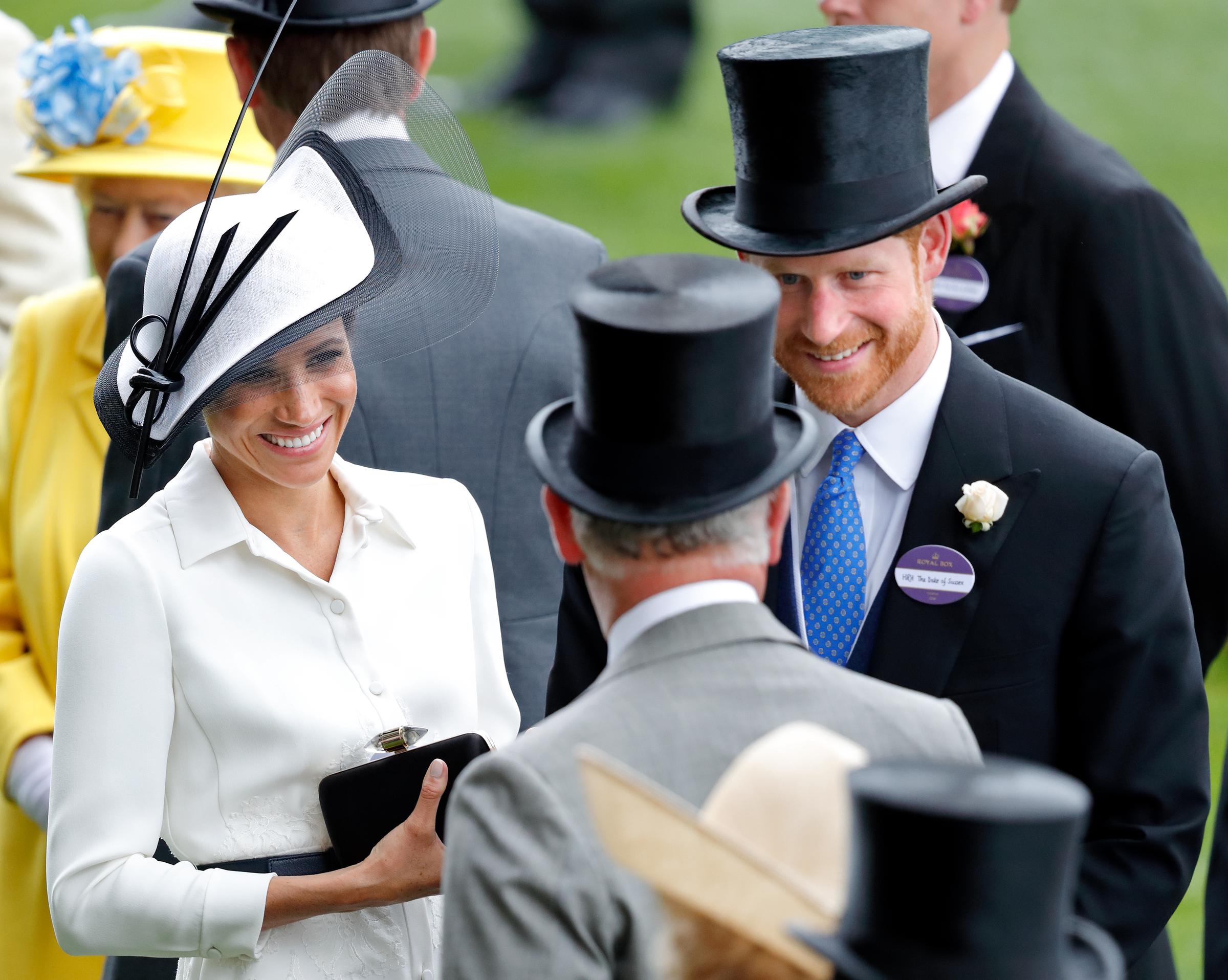 Meghan, Duchess of Sussex, and Prince Harry with King Charles III on Day 1 of the Royal Ascot at Ascot Racecourse on June 19, 2018, in England. | Source: Getty Images