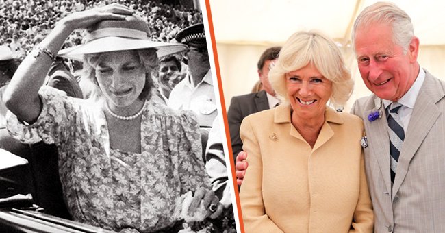La princesa de Gales en la Ópera de Sídney en Australia, el 28 de marzo de 1983 [izquierda]; Camilla, duquesa de Cornualles y el príncipe Charles, príncipe de Gales, durante una visita oficial a Devon y Cornualles, el 17 de julio de 2019 [derecha]. | Foto: Getty Images