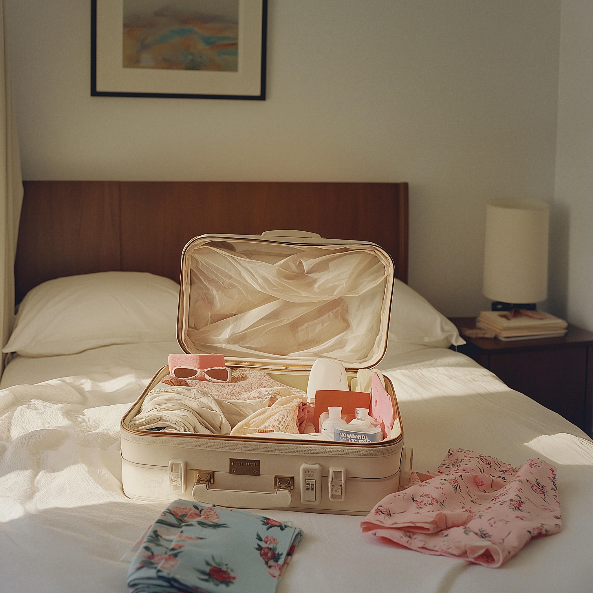 An open suitcase on a bed | Source: Midjourney