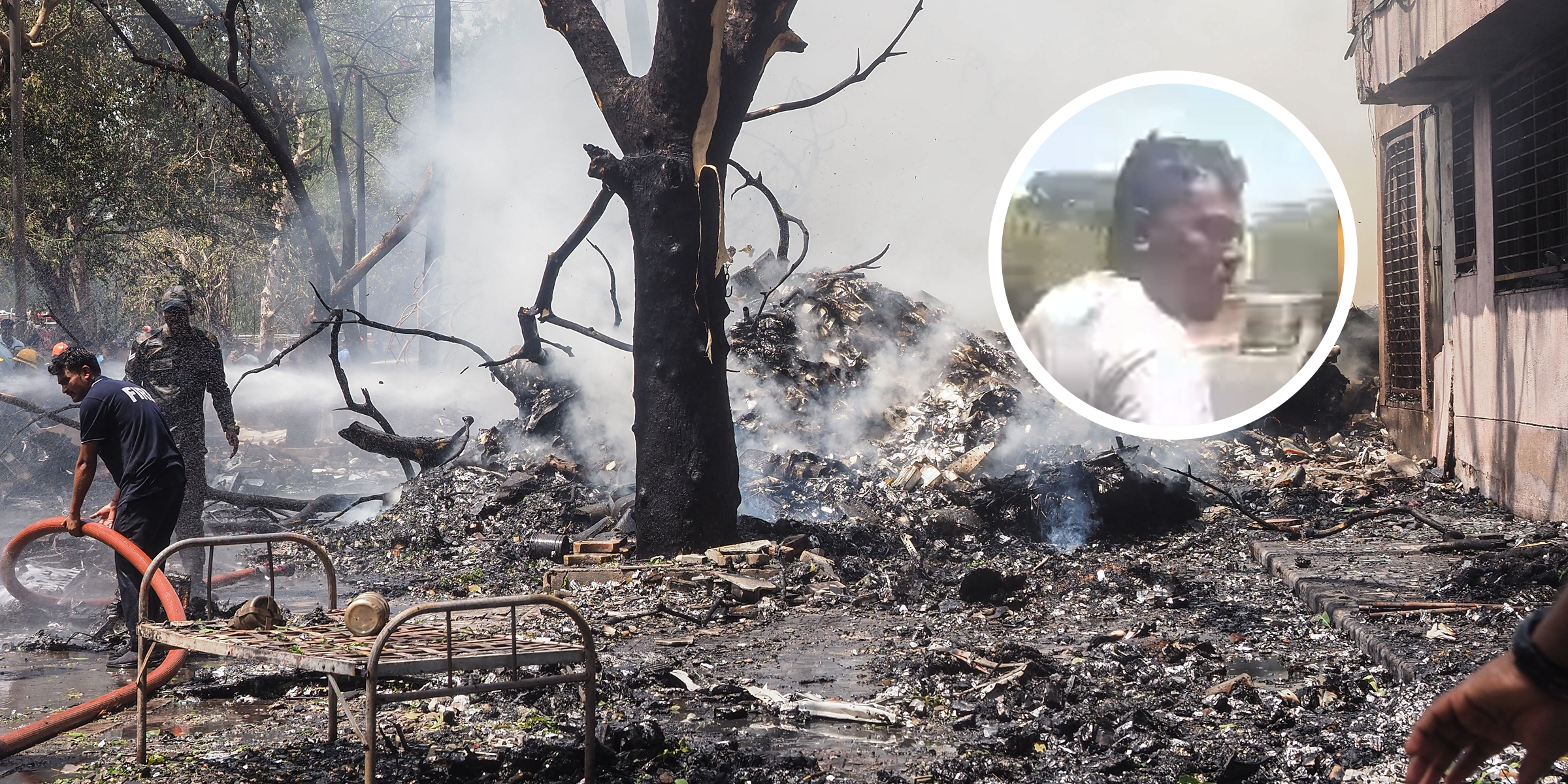 Emergency personnel working at the Air India plane crash site | Vishwash Kumar Ramesh | Source: Getty Images | Source: Youtube/IndiaTodayNE