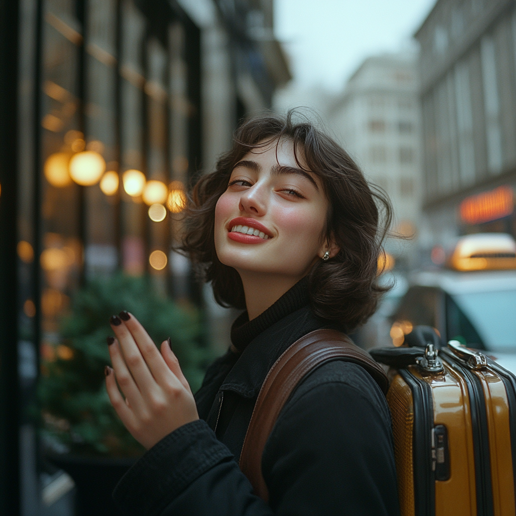 Sarah happily hailing a cab as she leaves her old life behind | Source: Midjourney