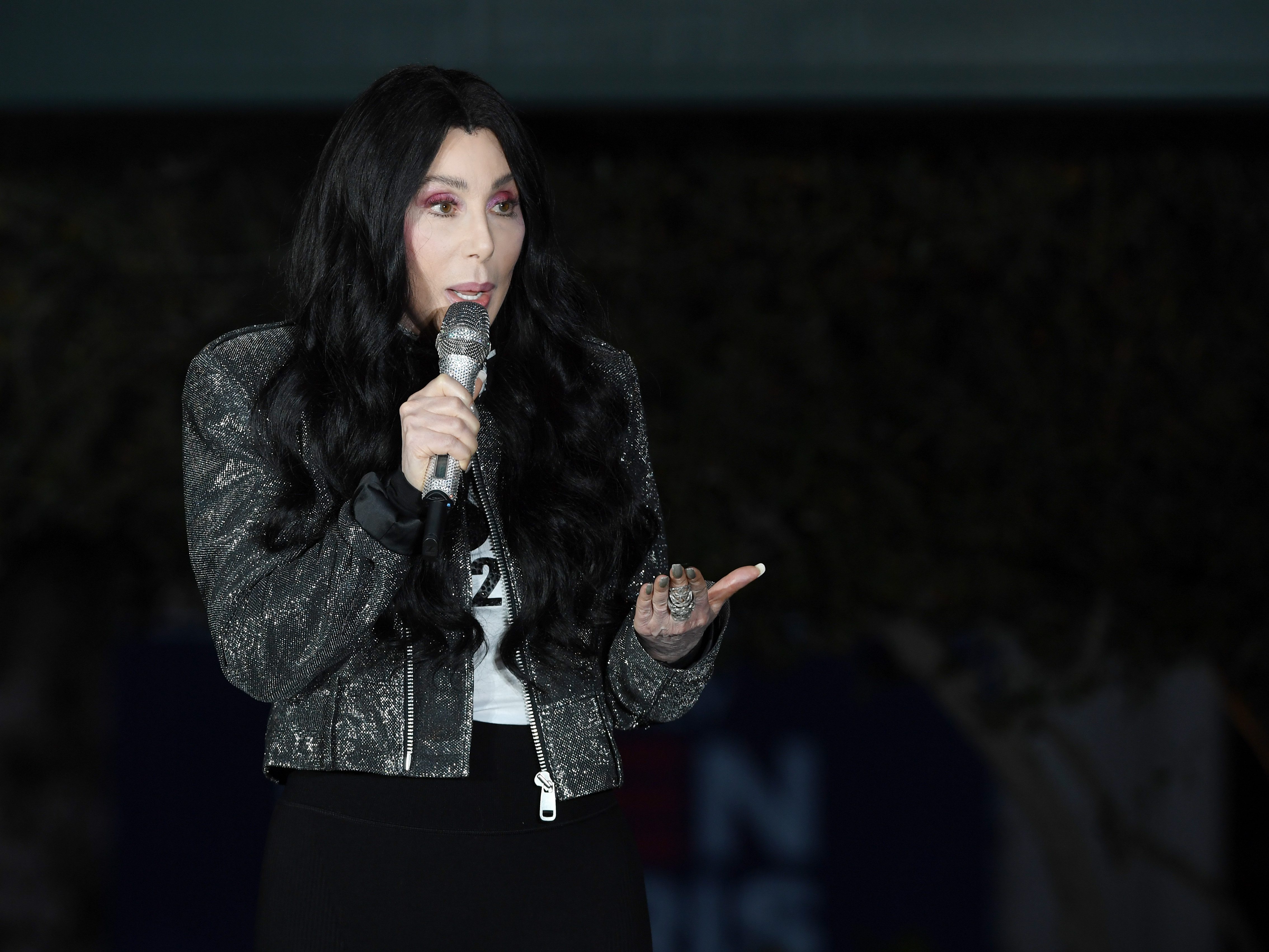 Cher speaks during a rally at a residential shopping center on October 24, 2020 in Las Vegas, Nevada | Source: Getty Images
