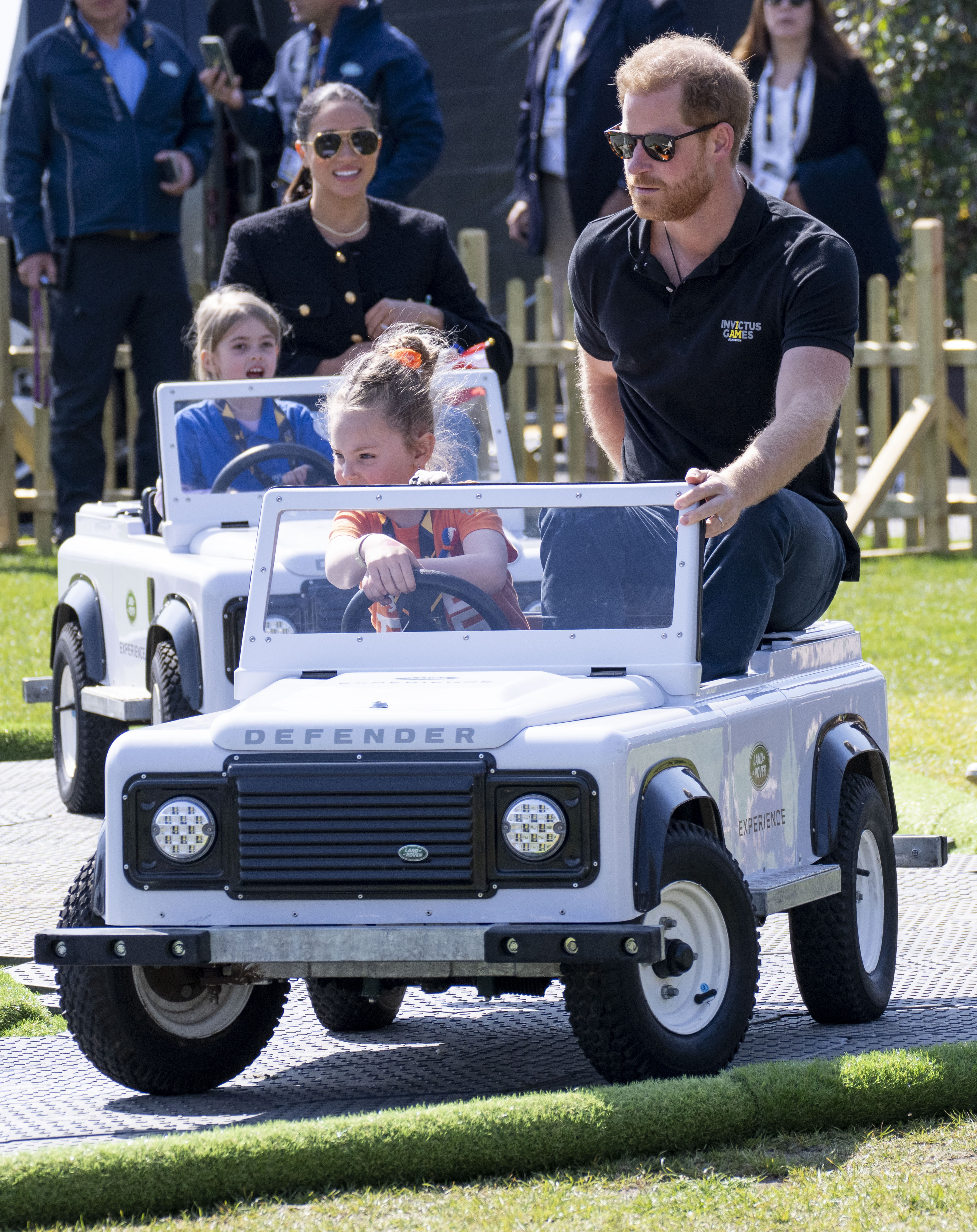 Prince Harry and Meghan Markle at the The Land Rover Driving Challenge during the Invictus Games at Zuiderpark in The Hague, Netherlands, on April 16, 2022 | Source: Getty Images