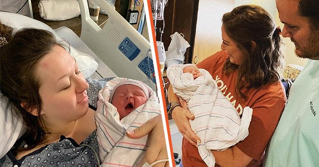 [Left] Audrey Fontaine holding her child in her arms after delivery; [Right] Audrey Fontaine child's adoptive parents holding her child after delivery. | Source:  instagram.com/audreynfontaine