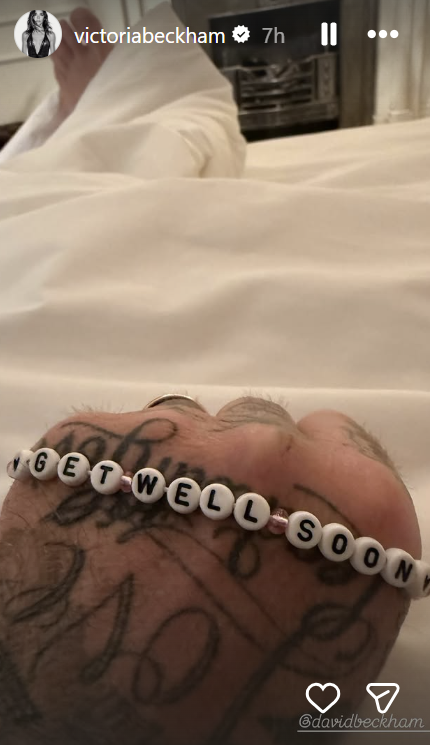 David Beckham's left hand holding a letter bead bracelet, dated June 27, 2025, on Instagram Stories | Source: Instagram/victoriabeckham