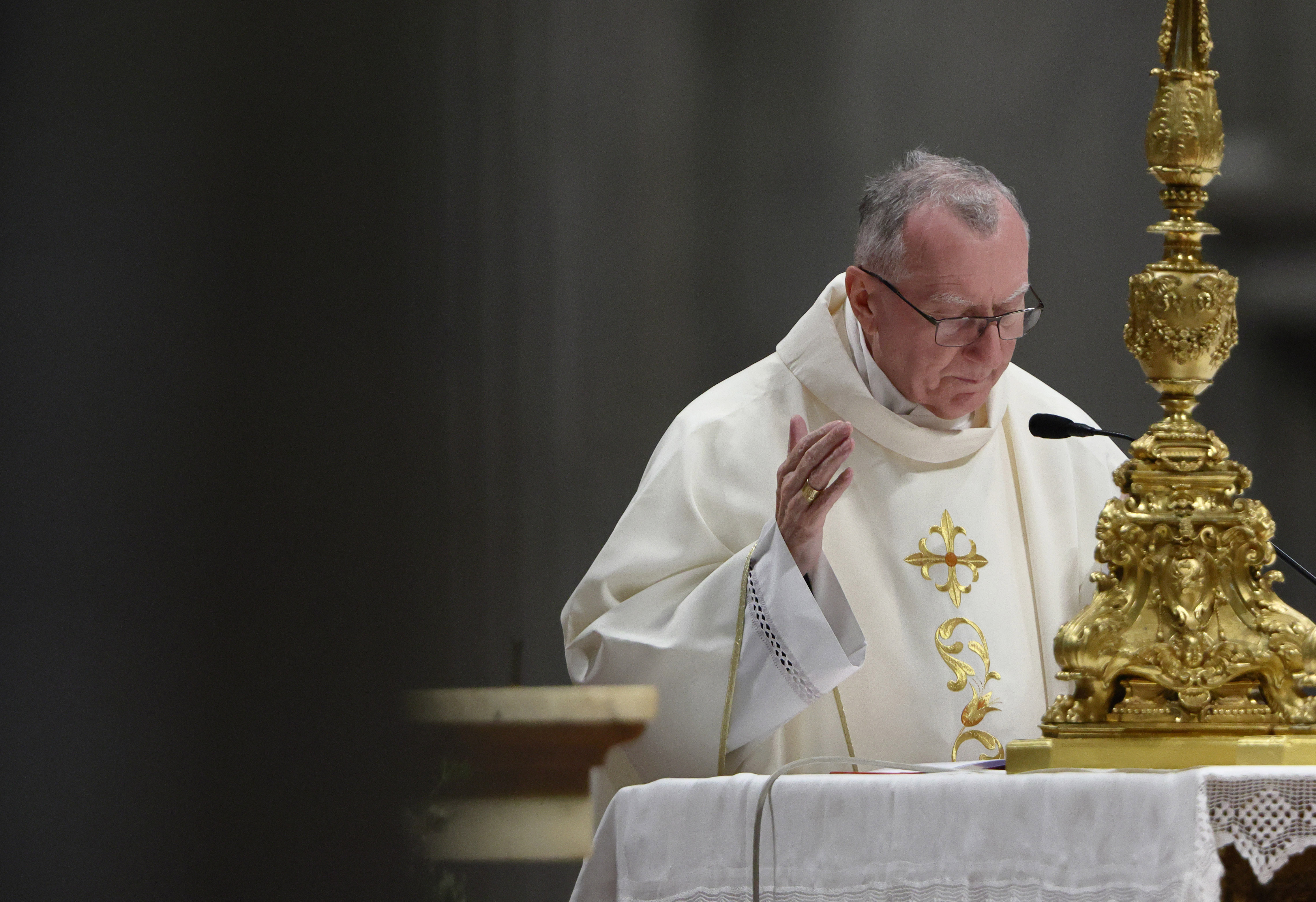 Cardinal Pietro Parolin during the Holy Mass in memory of the late Pope Francis | Source: Getty Images
