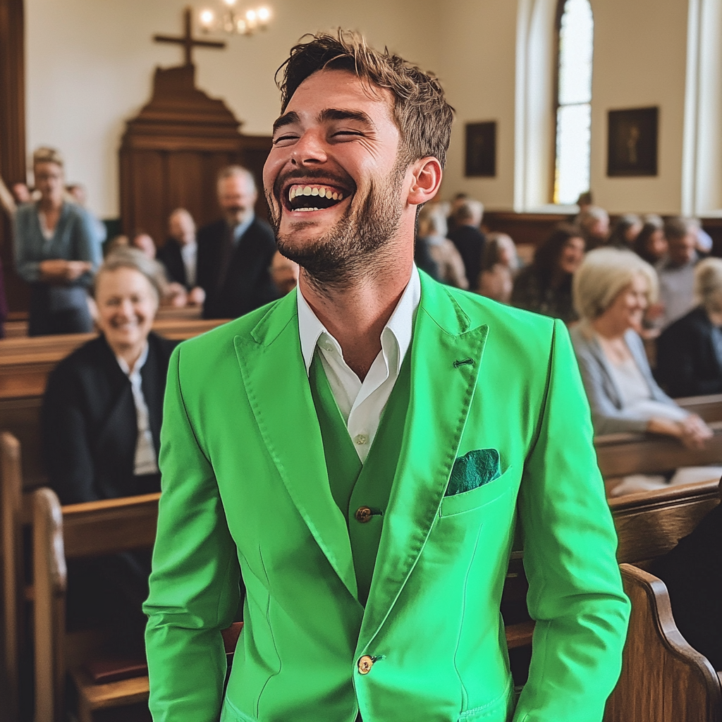 A man laughing in a church | Source: Midjourney