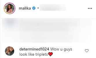 A fan's comment under a post made by Malika Haqq on her Instagram page | Photo: Instagram/malik