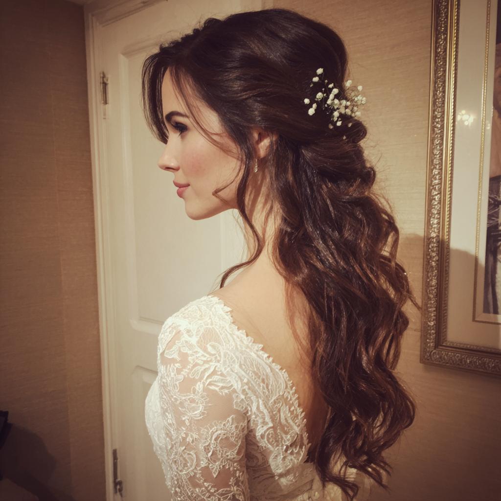 A bride with flowers in her hair | Source: Midjourney