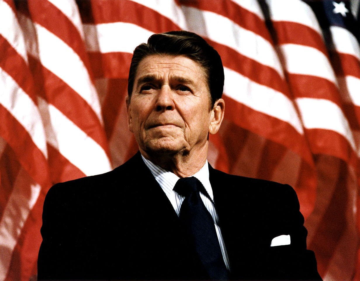 Former U.S. President Ronald Reagan spoke at a rally for Senator Durenberger February 8, 1982 | Source: Getty Images