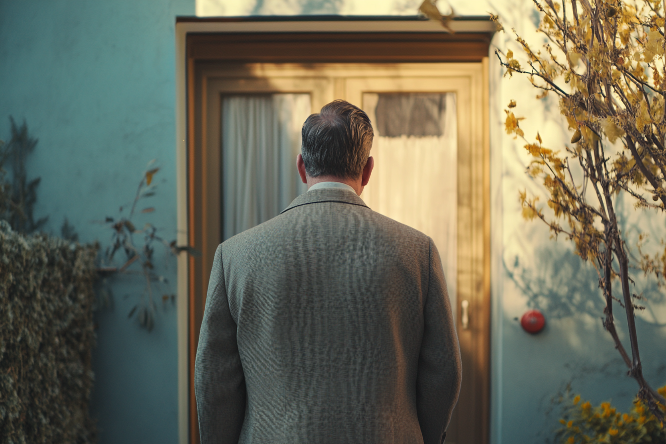 A man standing outside a house | Source: Midjourney