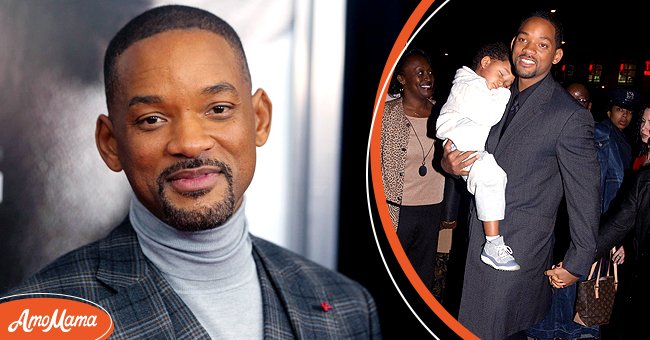 [Left] Actor Will Smith at the "Concussion" New York premiere at AMC Loews Lincoln Square on December 16, 2015 in New York City; [Right] Will Smith carrying Jaden on his shoulder. | Source: Getty Images