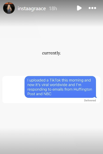 Screenshot of a message sent by Grace Springer, dated July 17, 2025, on Instagram Stories | Source: Instagram/instaagraace