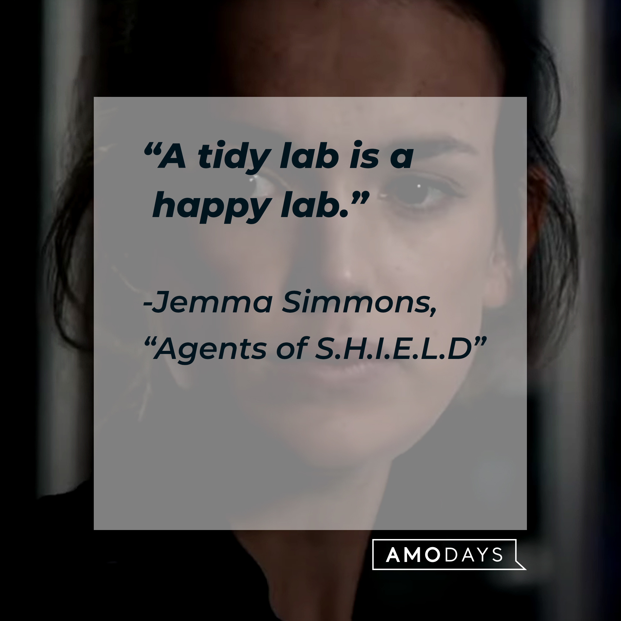 Jemma Simmons with her quote from "Agents of S.H.I.E.L.D.:" “A tidy lab is a happy lab.” | Source: Facebook.com/AgentsofShield