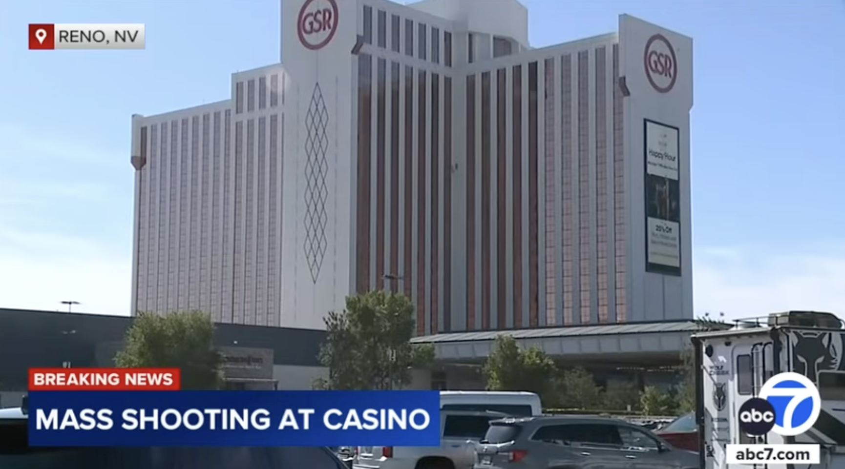 The facade of the Grand Sierra Hotel in Reno, Nevada, posted on July 28, 2025 | Source: YouTube/ABC7