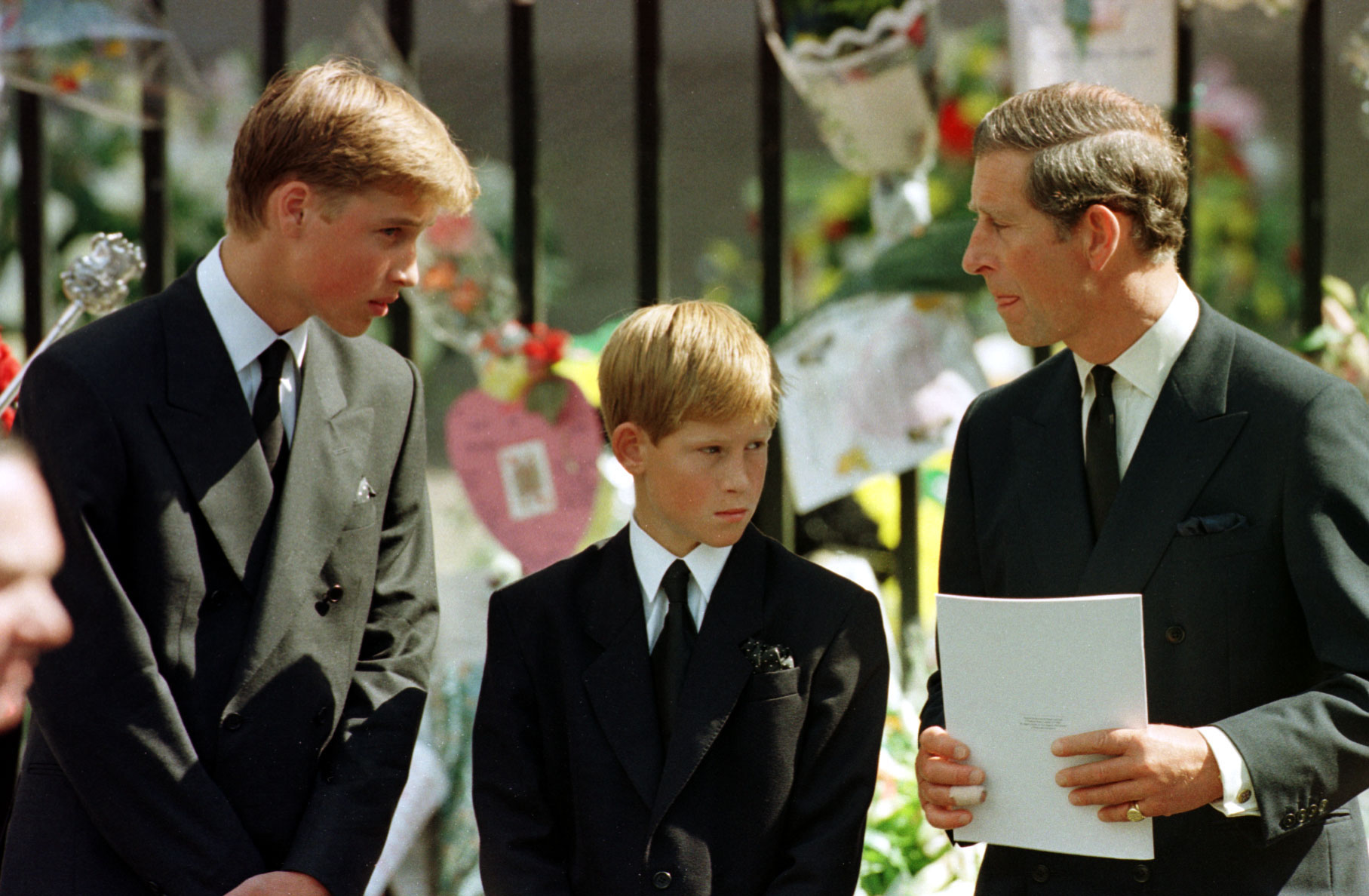 Charles Prince of Wales, Prince William, and Prince Harry during Diana, Princess of Wales' funeral on September 06, 1997 at Westminster Abbey, London | Source: Getty Images
