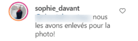 Capture d'écran du commentaire. | Instagram/sophie_davant
