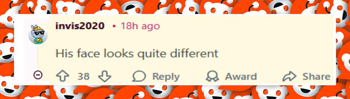 A netizen's comment about Chris Pine's face at the Golden Globes on January 11, 2026 | Source: Reddit/invis2020