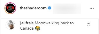 A fan's comment on Tory Lanez's moonwalk video. | Photo: Instagram/Theshaderoom