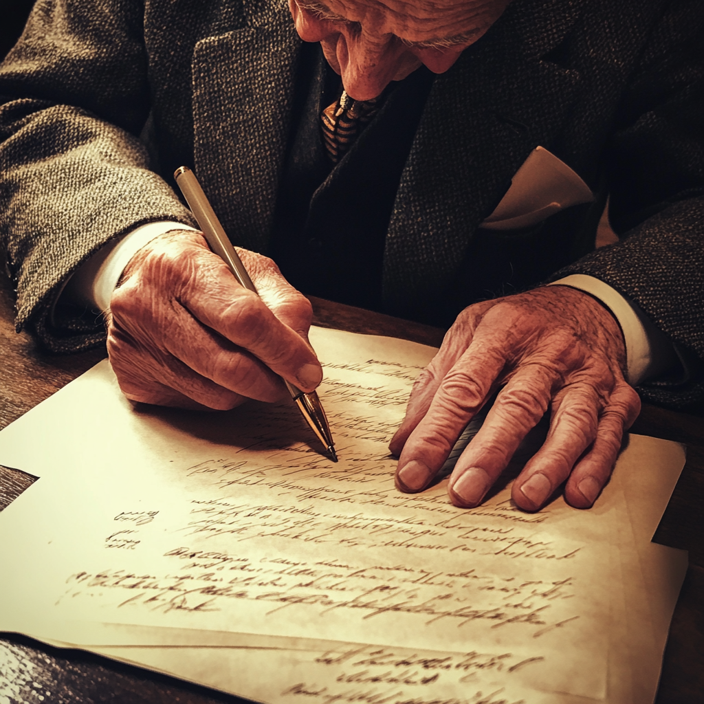 A man signing a document | Source: Midjourney