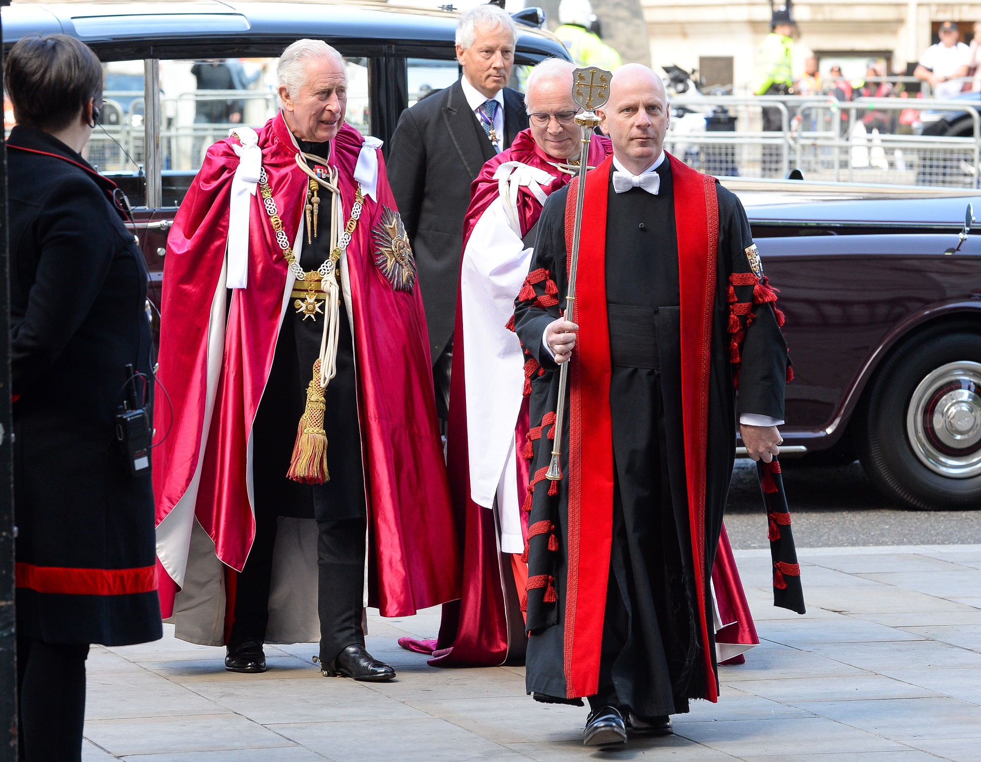 King Charles III, then Prince of Wales, and The Dean of Westminster Abbey, the Very Reverend Dr. David Hoyle, attend the Service of Installation of Knights Grand Cross of the Order at Westminster Abbey on May 24, 2022, in London, England | Source: Getty Images