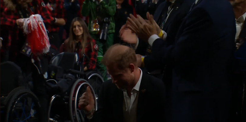 Prince Harry during Justin Trudeau's closing ceremony speech at the Invictus Games on February 16, 2025, in Vancouver, Canada | Source: Youtube/Invictus Games Foundation