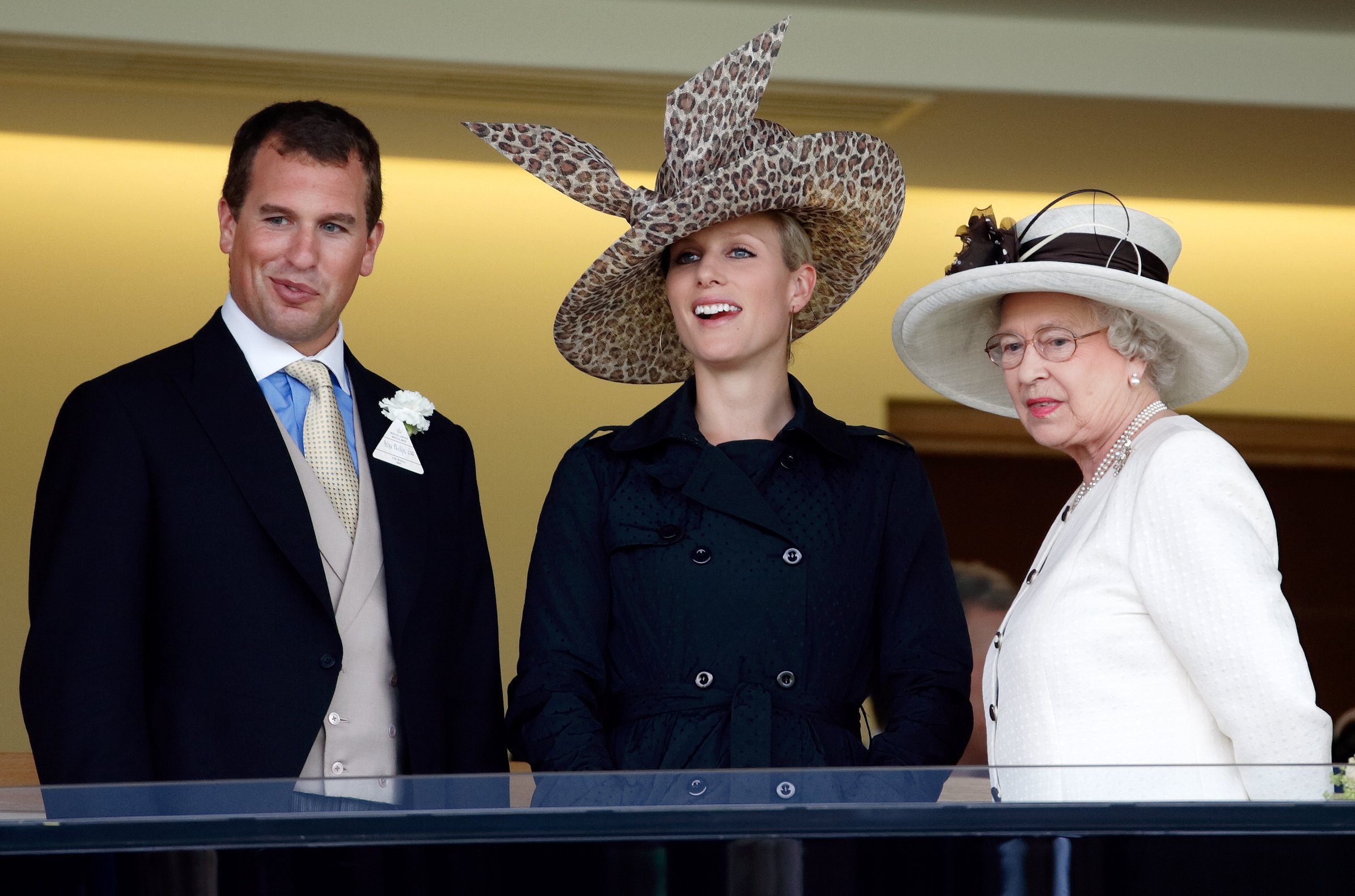 Peter Phillips, Zara Phillips and Queen Elizabeth II watch the racing from the Royal Box as they attend day 3 of Royal Ascot at Ascot Racecourse on June 21, 2007 in Ascot, England | Source: Getty Images