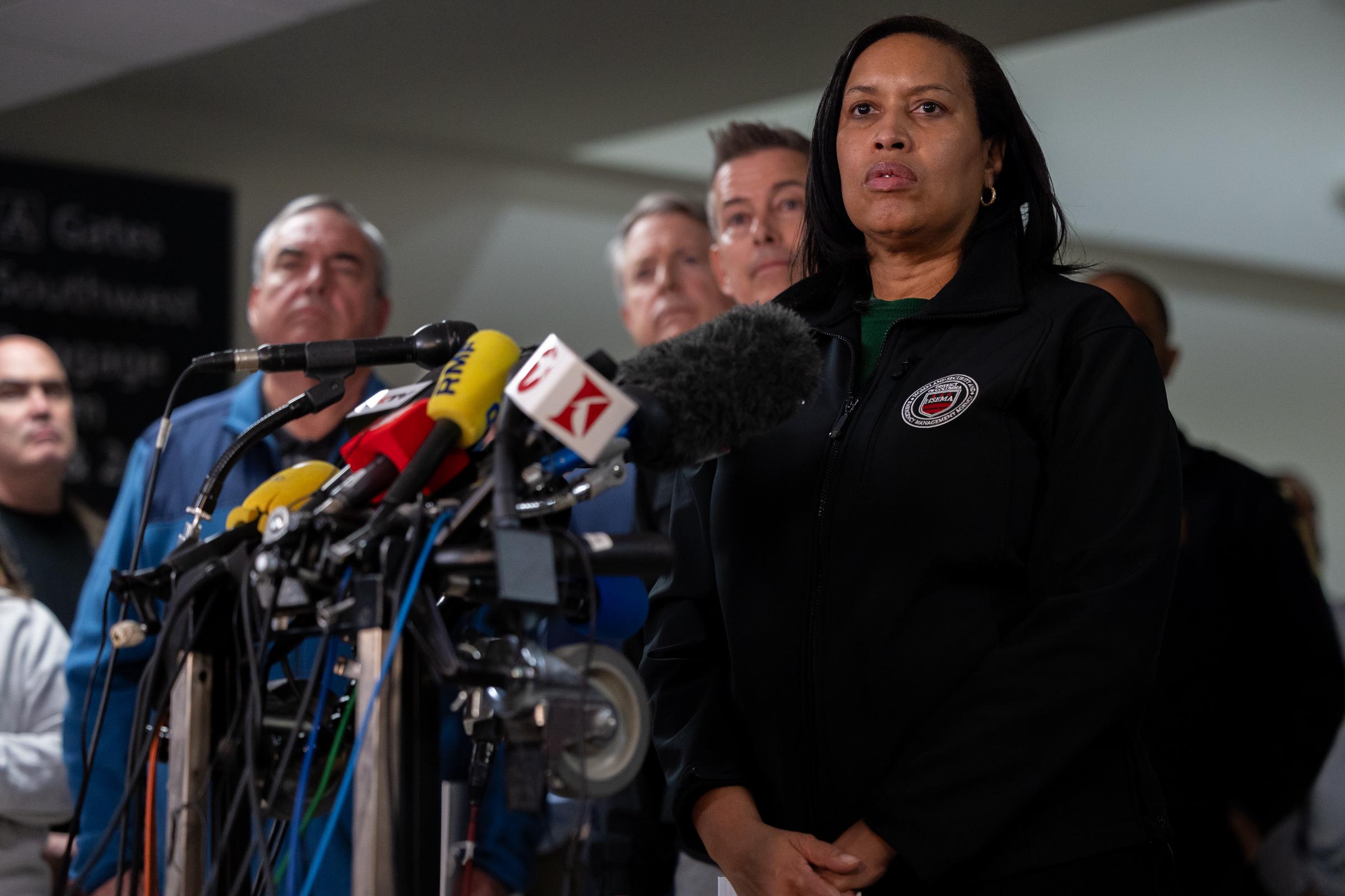 Mayor Muriel Bowser speaking at a press conference with other government officials on the rescue efforts following a collision between an American Airlines plane and an Army helicopter in Washington, D.C., on January 30, 2025. | Source: Getty Images