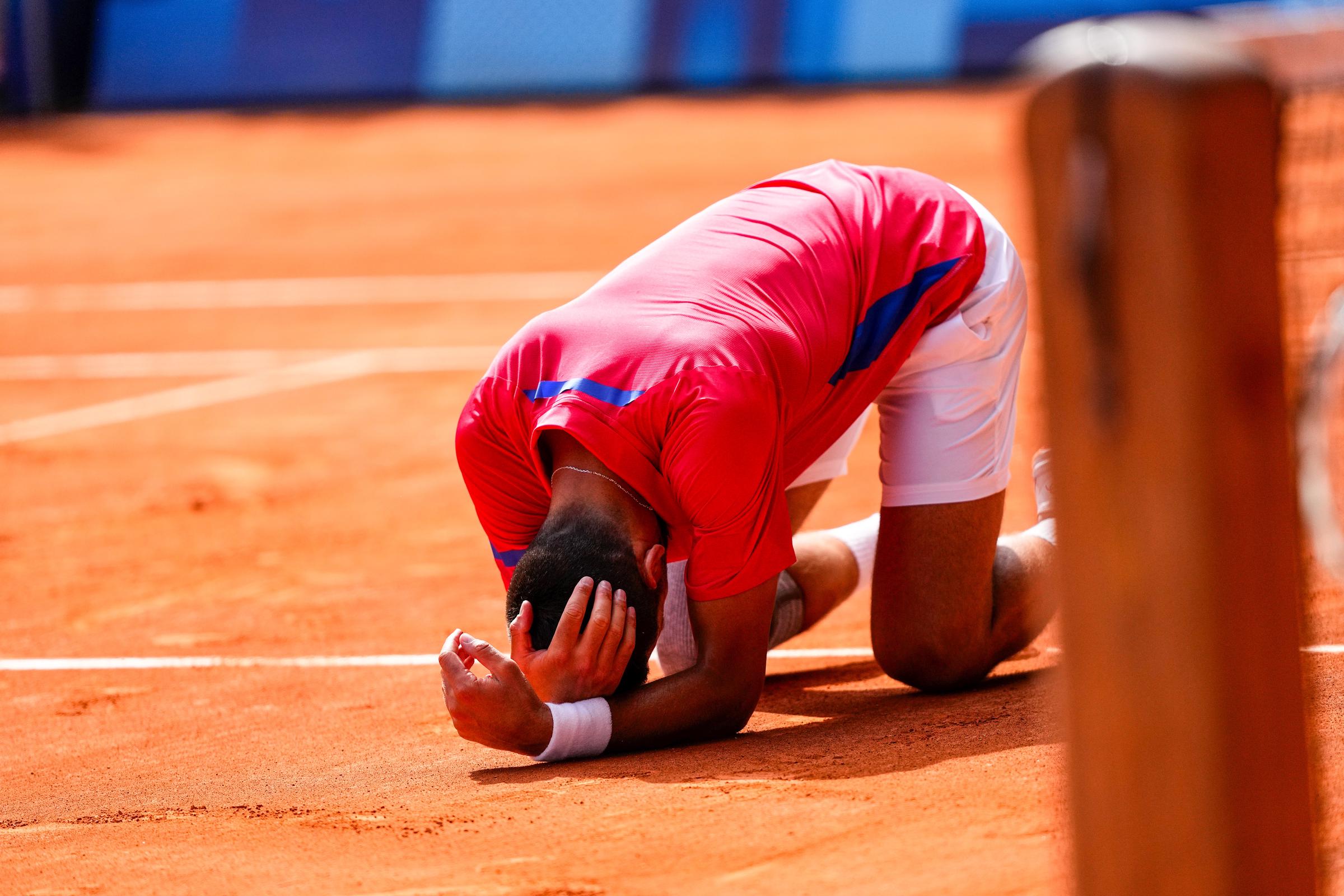 Novak Djokovic celebrates after winning against Carlos Alcaraz on August 4, 2024 | Source: Getty Images