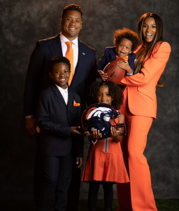 Ciara and Russell Wilson with their family dressed elegantly to celebrate the Broncos on March 16, 2022 | Source: Instagram/ciara