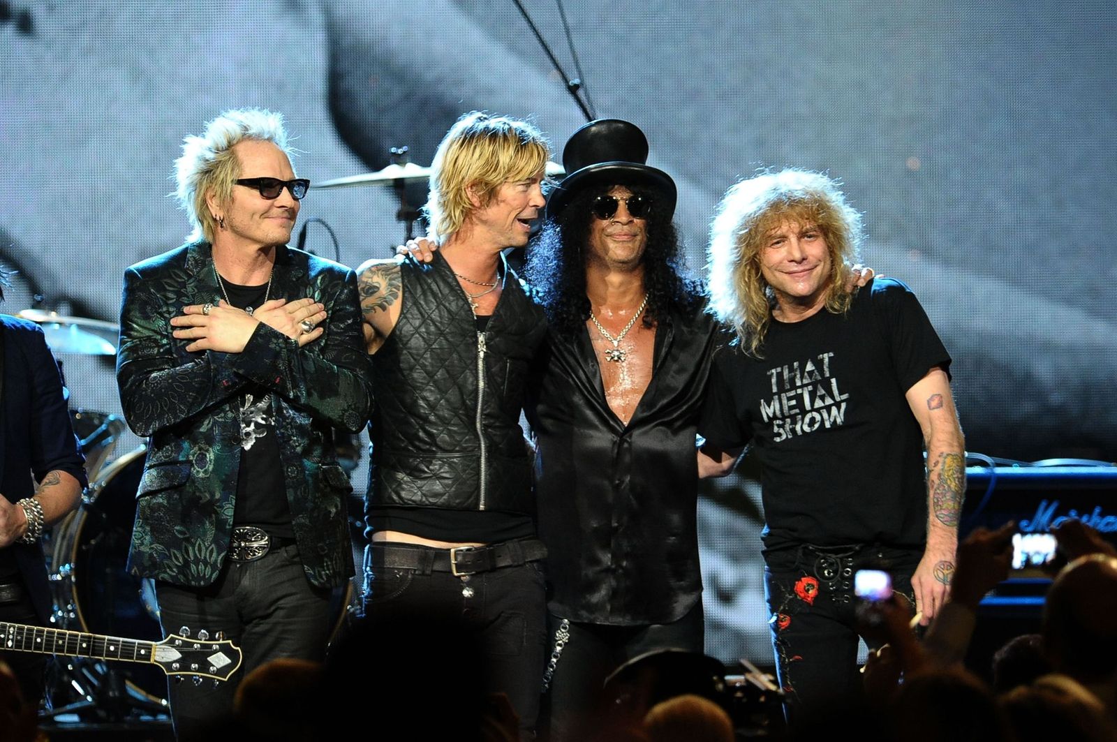 Matt Sorum, Duff McKagan, Slash and Steven Adler of Guns N' Roses, perform onstage during the 27th Annual Rock And Roll Hall of Fame Induction Ceremony on April 14, 2012 | Photo: Getty Images