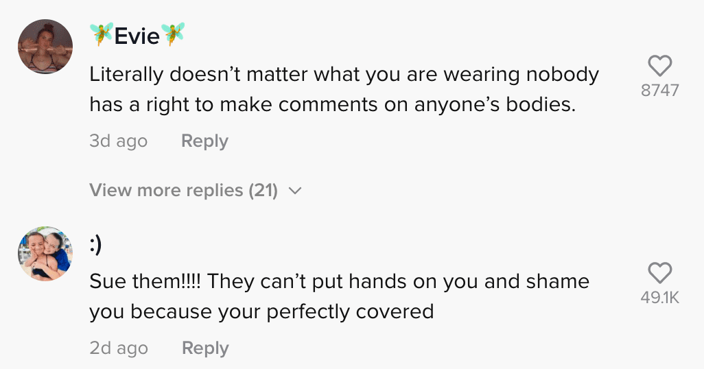 The comment section of a viral TikTok video in which a woman claimed a flight attendant shamed her outfit | Photo: TikTok/sierrasteadman