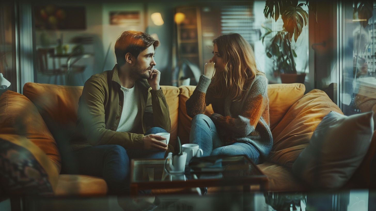 A couple sitting on a couch | Source: Midjourney